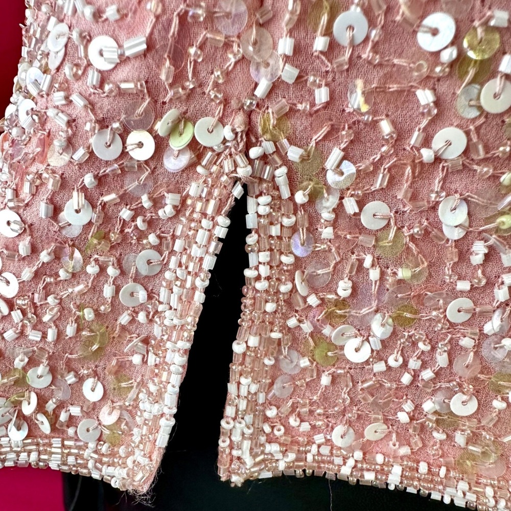 Pink Sequin Date Night Top Vintage Scala Silk Beaded Romantic Valentine Large - Picture 5 of 17
